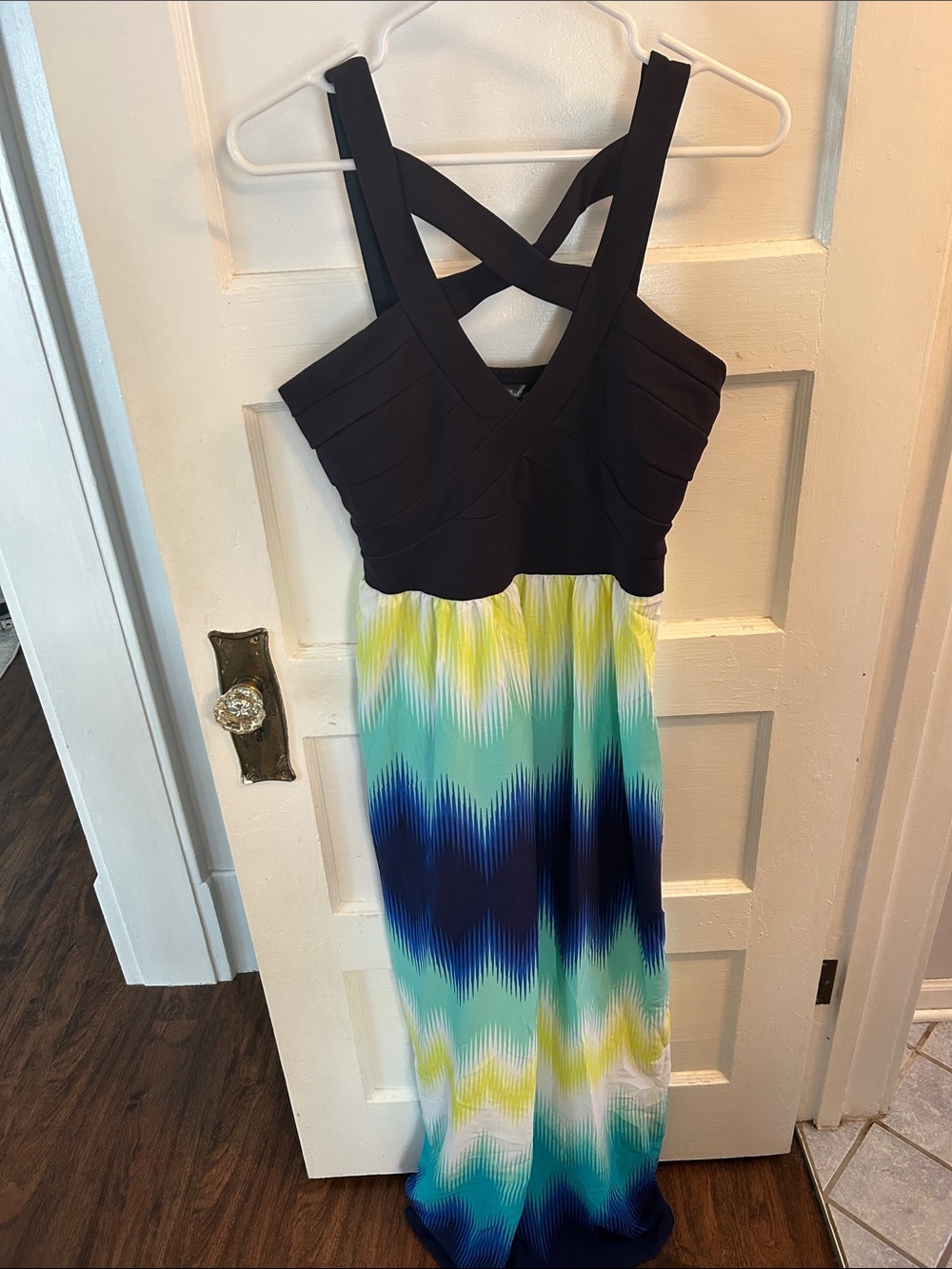 Crystal Doll Black Bodice Ombre Blue Aqua Maxi Dress
